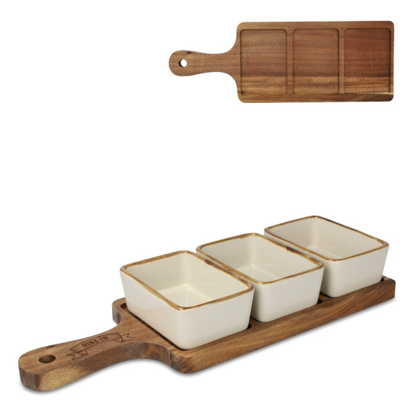 InSideOut Servierbrett aus Holz mit 3 Keramikschalen