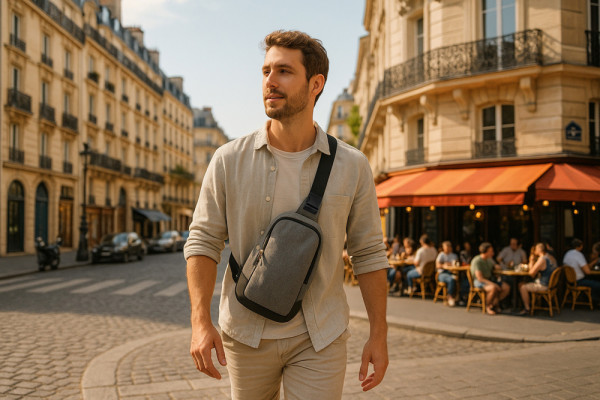 Umhängetasche 'Almeria', meliertes Grau RPET