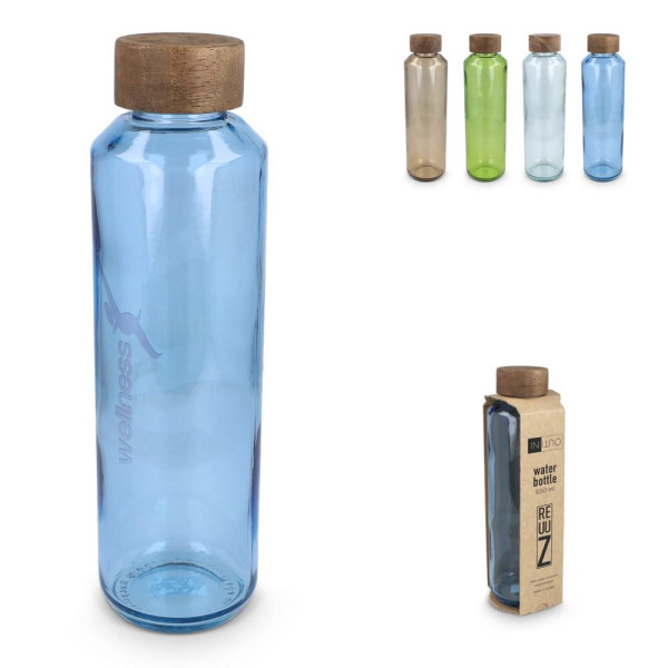InSideOut Recycelte Glaswasserflasche ReuuZ mit Holzverschluss 650 ml