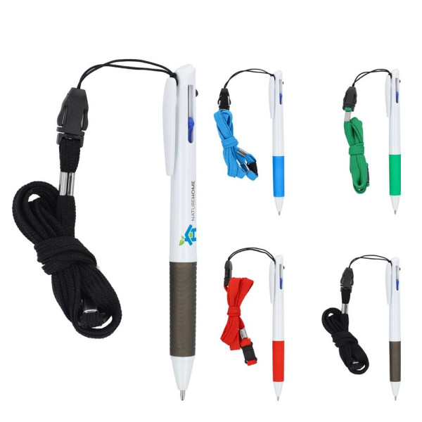 3-Farben-Stift mit Griffzone und Schlüsselband
