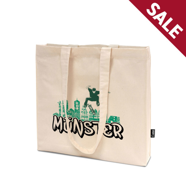 MÜNSTER - Baumwolltasche MADE IN HEIMAT mit Boden-Seitenfalten und langen Henkeln